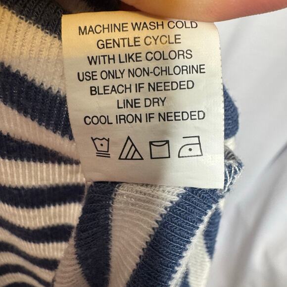 Eyeshadow Navy White Stripe Tie Front Tee Small Scallop Eyelet Sleeves - Picture 6 of 7